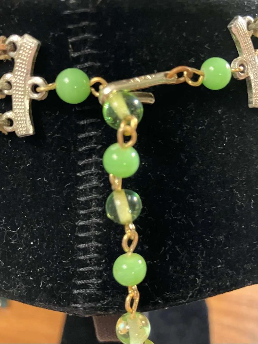 Vintage Japan Green Multi-Strand Glass Bead Choker Necklace Mid Century